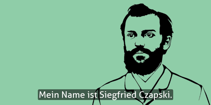 Karikatur vom Kopf des Siegfried Czapski auf grünem Grund